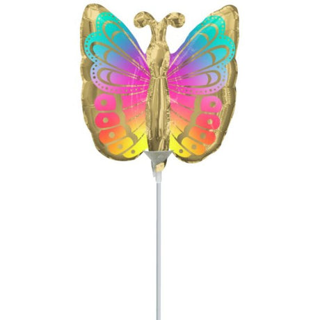 Mini colorful butterfly foil balloon, perfect for vibrant party decor and celebrations, air-inflated with heat sealing.