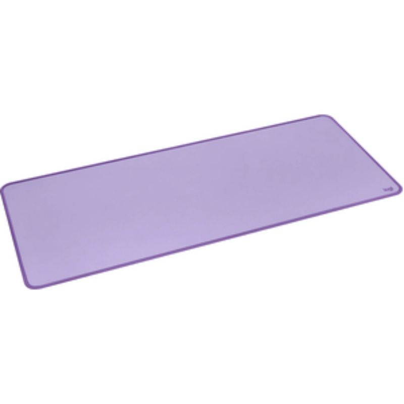 Logitech Studio Series Mouse Pad in lavender, oversized 300 mm x 700 mm, soft cloth surface, spill-resistant, anti-slip base.