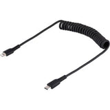 Coiled 50 cm Lightning to USB-C cable, durable with aramid fiber, perfect for charging and syncing on the go.