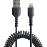 StarTech.com 50cm Lightning to USB cable, compact coiled design, durable aramid fiber, Apple MFi certified for fast charging.