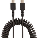 Rugged 1m coiled USB-C cable featuring aramid fiber reinforcement for durability and supports up to 3A charging.