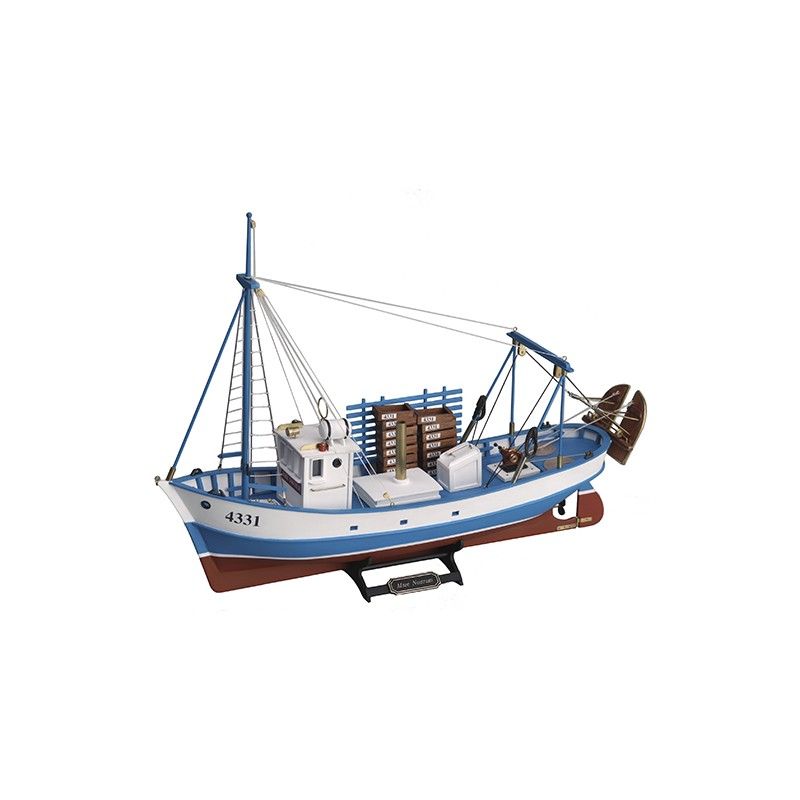 Detailed wooden model kit of the Mare Nostrum Fishing Trawler, featuring easy assembly and intricate craftsmanship for hobbyists.