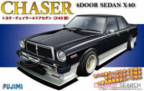 Detailed plastic model kit of the Fujimi 1/24 Toyota Chaser X40 4 Door Sedan, perfect for car enthusiasts and collectors.