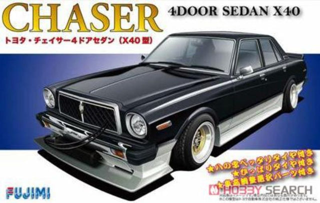 Detailed plastic model kit of the Fujimi 1/24 Toyota Chaser X40 4 Door Sedan, perfect for car enthusiasts and collectors.