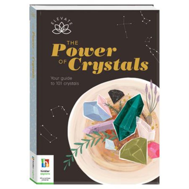 Hardback book *Elevate The Power of Crystals*, a 96-page guide to 101 crystals for emotional and spiritual growth.