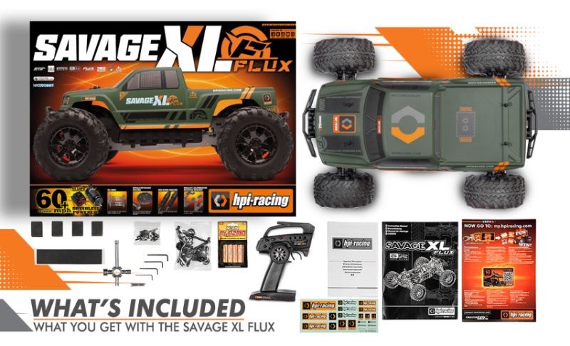 "Radio control car - Flux 1/8 Savage XL GTXL-1, a high-speed off-road monster truck with advanced 2.4GHz radio system."