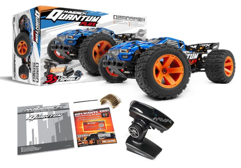 Radio Control Car 1/10 Quantum XT Flux Blue, a powerful 4WD truck with brushless motor, rugged design, and high-grip tires.