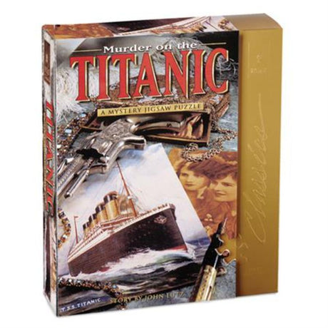 Jigsaw puzzle featuring a Titanic murder mystery for ages 12+, combining storytelling with puzzle-solving fun.