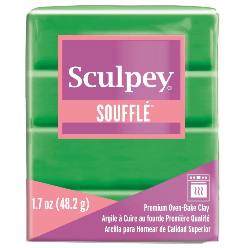 Vibrant SHAMROCK Sculpey Souffle Clay, a 48g polymer clay with a suede finish, ideal for various creative projects.