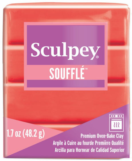 Vibrant 48g Sculpey Soufflé Clay in Mandarin, ideal for crafting with a luxurious suede finish after baking.