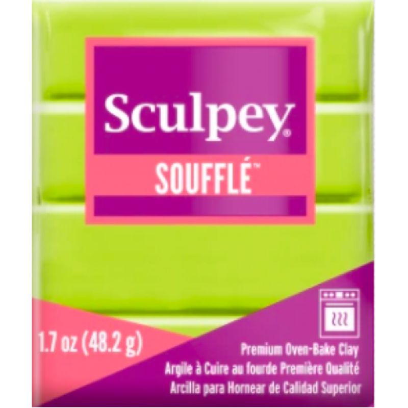 Pistachio Sculpey Souffle Clay, lightweight and versatile, perfect for intricate crafts with a soft suede finish after baking.