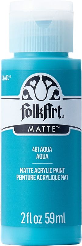 Folk Art Acrylic Paint 2oz in AQUA JA481, vibrant color for blending on various surfaces, perfect for artists and crafters.