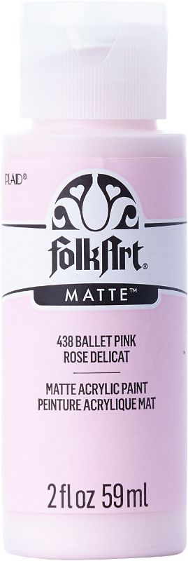 Folk Art Ballet Pink 2oz acrylic paint, creamy texture for blending on wood, canvas, and paper in a matte finish.