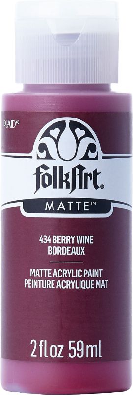 Folk Art Berry Wine Acrylic Paint in 2oz bottle, rich hue perfect for crafting, stenciling, and excellent coverage on various surfaces.