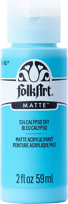 Folk Art Acrylic Paint in vibrant Calypso Sky, perfect for creative projects on wood, canvas, and more.