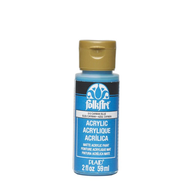 Folk Art Cayman Blue acrylic paint in 2oz bottle, ideal for vibrant arts and crafts, blending, and versatile surface application.