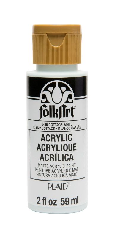 Folk Art Acrylic Paint in COTTAGE WHITE 6446, a versatile 2oz paint with a matte finish for a variety of crafting projects.