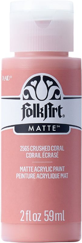 Folk Art Acrylic Paint in Crushed Coral, vibrant 2oz paint for versatile arts and crafts with rich color and matte finish.