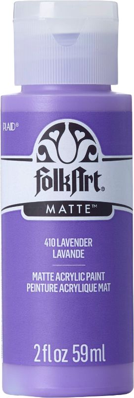 Folk Art Acrylic Paint in Lavender JA410, 2oz bottle, ideal for blending and coverage on various surfaces.