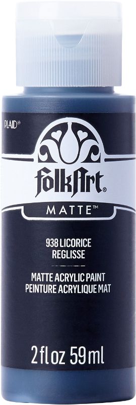 Folk Art Licorice acrylic paint in a 2oz bottle, perfect for versatile arts and crafts with rich, deep black coverage.