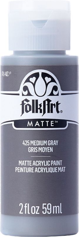 Medium Gray Folk Art Acrylic Paint (2oz) in creamy consistency for versatile applications and excellent coverage in crafts.