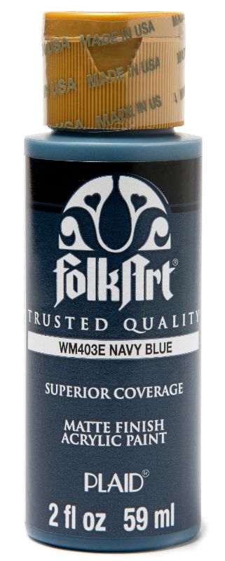 Folk Art Navy Blue Acrylic Paint (2oz) for crafting, featuring rich color, creamy consistency, and versatile applications.