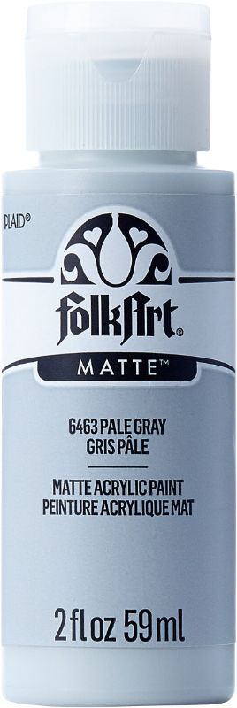 Folk Art Acrylic Paint in Pale Gray, 2oz bottle, ideal for basecoating, stenciling, and detailed art projects.