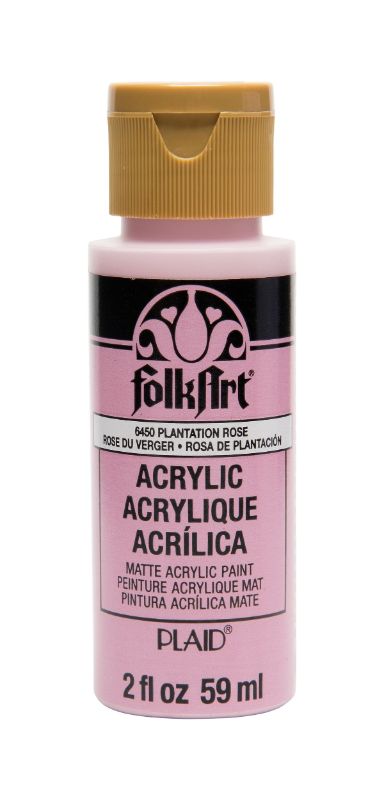 Folk Art Acrylic Paint 2oz in Plantation Rose 6450, a creamy, matte pink for versatile arts and crafts projects.