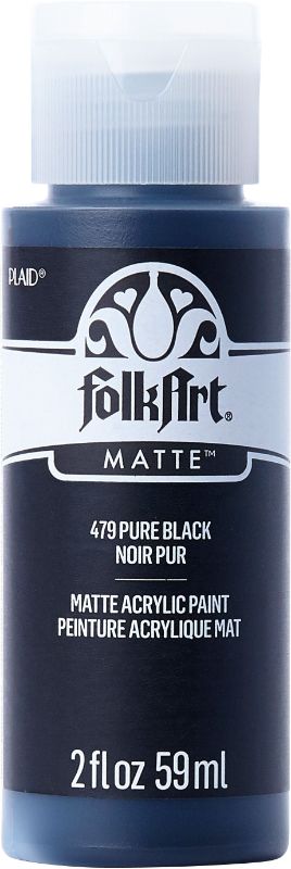 Folk Art Acrylic Paint in PURE BLACK K479, 2oz, ideal for versatile arts and crafts with rich color and creamy consistency.