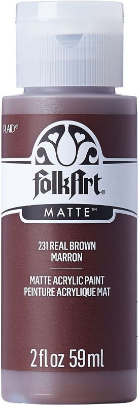 Folk Art Acrylic Paint in Real Brown, 2oz, ideal for blending, shading, and versatile use on various surfaces.