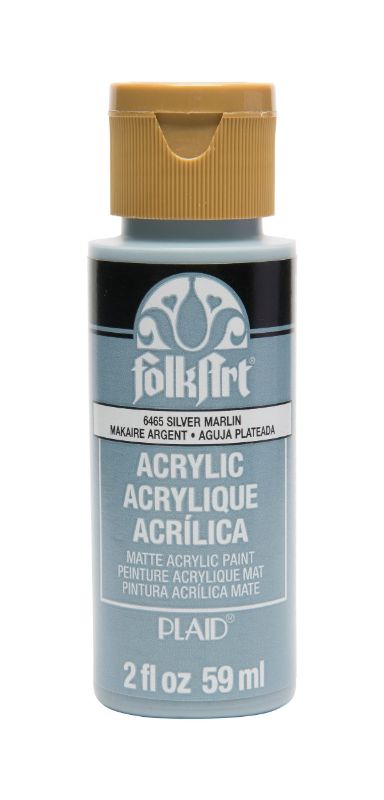 Folk Art Acrylic Paint in SILVER MARLIN 6465, 2oz, offering rich coverage and versatility for various arts and crafts.