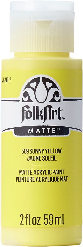 Vibrant Folk Art SUNNY YELLOW acrylic paint in 2oz tube, ideal for creating eye-catching crafts and artwork on various surfaces.