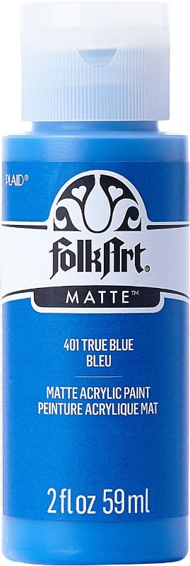 Vibrant Folk Art TRUE BLUE acrylic paint in 2oz, ideal for versatile arts and crafts with exceptional blending and coverage.