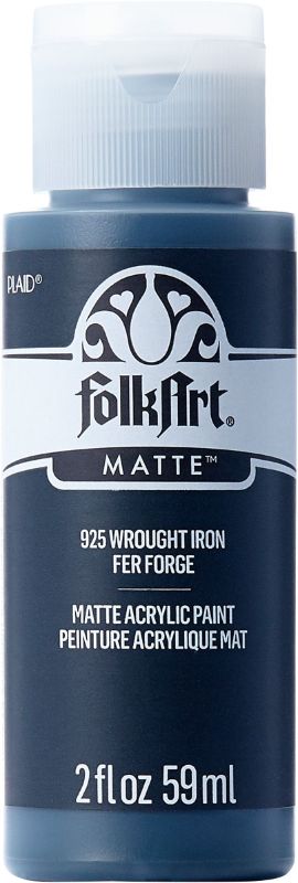 Folk Art Acrylic Paint in Wrought Iron, 2oz, offers a matte finish for versatile crafting on various surfaces.