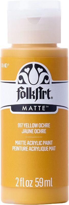 Vibrant yellow ochre acrylic paint in a 2oz/59ml bottle, perfect for blending and versatile crafting on various surfaces.