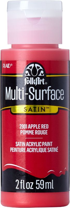 Vibrant 2oz Folk Art Multi-Surface Acrylic Paint in APPLE RED, perfect for various crafts with a smooth, satin finish.