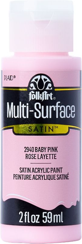 Folk Art Baby Pink Acrylic Paint 2oz offers vibrant color for multi-surface crafts, ensuring smooth application and durability.