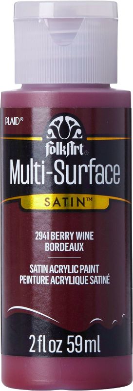 Folk Art Berry Wine acrylic paint in 2oz bottle, featuring a creamy texture, vibrant color, and multi-surface versatility.