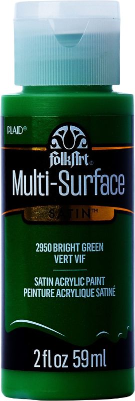 Folk Art Bright Green acrylic paint in 2oz, ideal for indoor/outdoor projects with a smooth finish and versatile application.