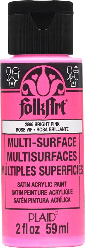 Bright pink Folk Art Multi-surface Acrylic Paint in a 2oz bottle, perfect for versatile DIY crafts on various surfaces.