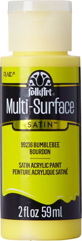 Vibrant Bumblebee yellow multi-surface acrylic paint in a 2oz bottle, ideal for diverse crafting projects and easy cleanup.