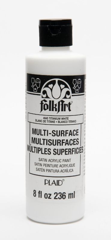 Folk Art Multi-surface Acrylic Paint in Titanium White, 8oz, ideal for versatile crafting on various surfaces.