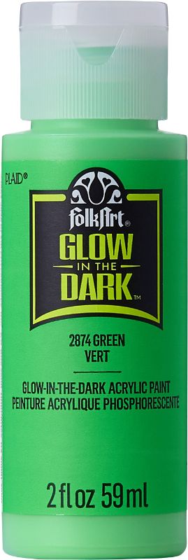 Folk Art Glow In The Dark Paint in vibrant green, perfect for DIY projects, safe, non-toxic, and easy to clean.