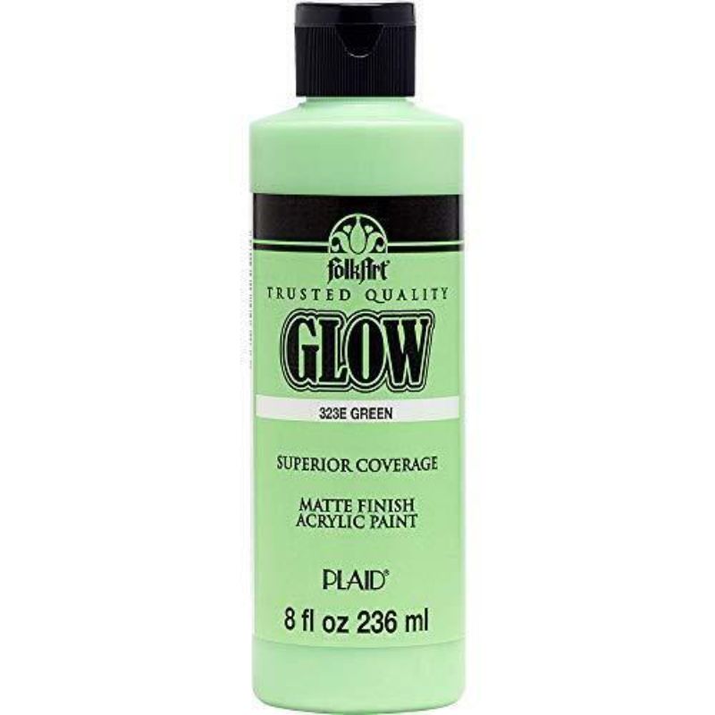 Vibrant green Folk Art glow-in-the-dark acrylic paint in 8oz, perfect for luminous DIY projects and crafts.