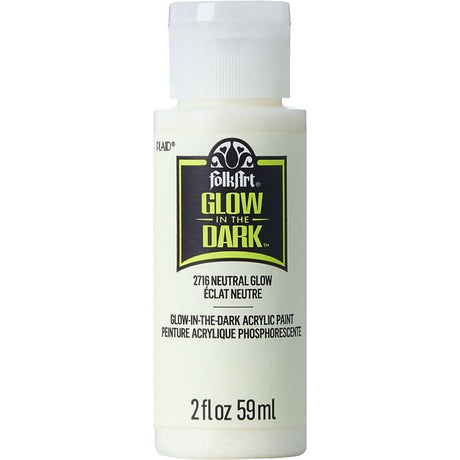 Folk Art Glow In The Dark acrylic paint in neutral, 8oz bottle for luminescent DIY decor and crafts, non-toxic and water-based.