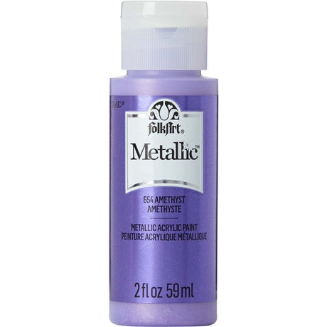 Folk Art Acrylic Metallic Paint in Amethyst, 2oz, featuring a shiny finish for versatile DIY projects on various surfaces.