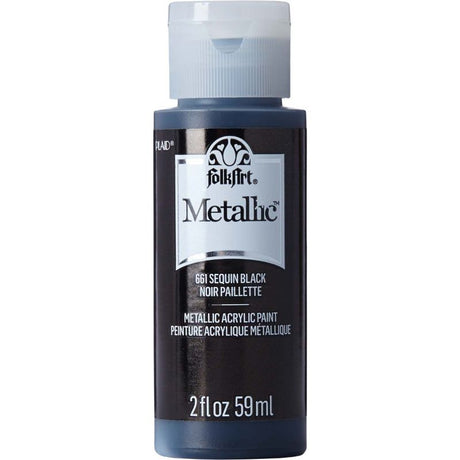 FolkArt Sequin Black Acrylic Metallic Paint in 2oz bottle, perfect for creating shimmering finishes on various surfaces.