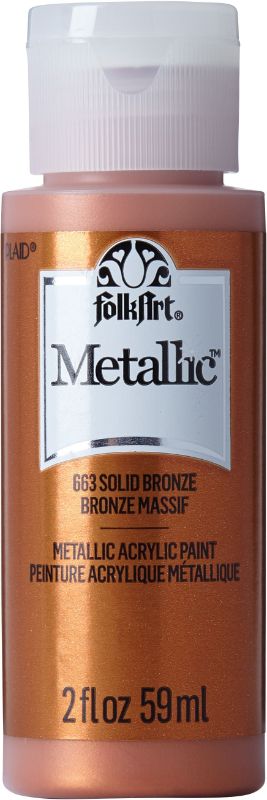 A 2oz bottle of Folk Art Solid Bronze Acrylic Metallic Paint for vibrant DIY projects with a stunning metallic finish.