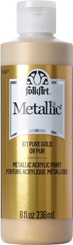 Shimmering 8oz Pure Gold acrylic paint, perfect for elegant DIY projects on various surfaces with quick drying and easy cleanup.