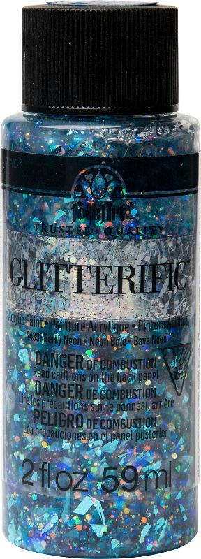 Vibrant Neon Berry Folk Art Glitterific Acrylic Paint in a 2 oz bottle, featuring fine glitter for dazzling arts and crafts projects.